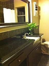 The bathroom has been newly updated 