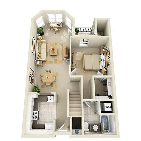 Floor plan Mid 1BR 1BA Loft