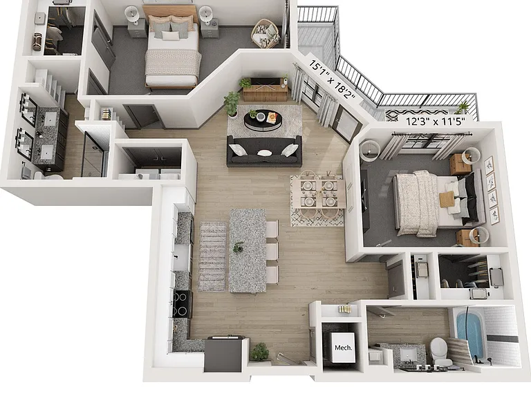 Explore this chic urban apartment layout, designed for modern living and convenience. Explore this chic urban apartment layout, designed for modern living and convenience.
