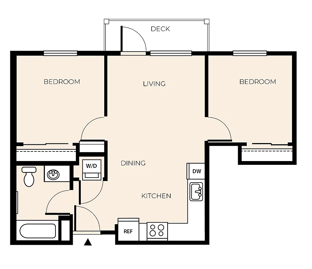 Floor plan 2 Bed 1 Bath (B14)