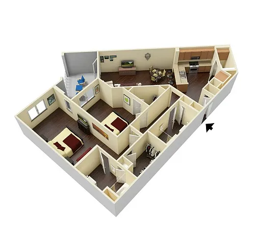 Floor plan B2 - Nardina - Two Bedroom, Two Bathroom