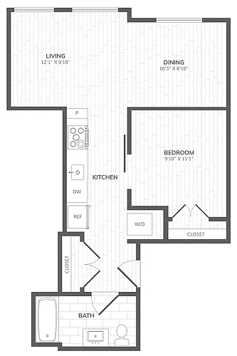 Floor plan 1 Bed - 1 Bath