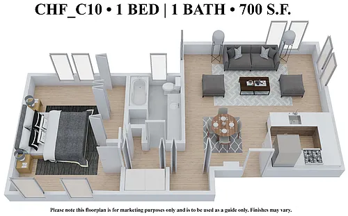 Floor plan Townhome, One Bedroom One Bath - CHF700