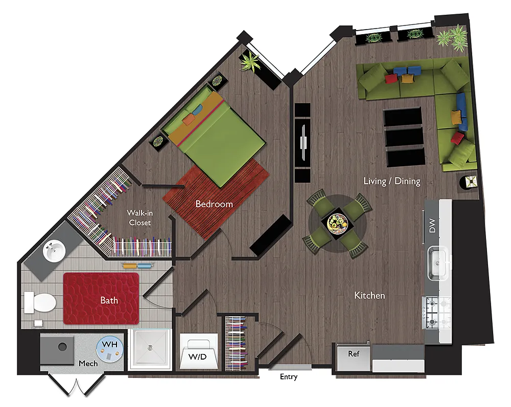 Floor plan One Bedroom/One Bathroom (A03B)