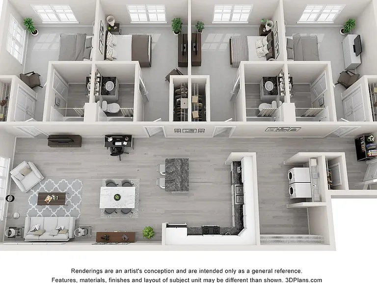A photo of our 4x4 floor plan, The Notch.
