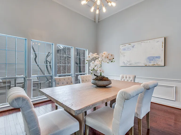 Dining area looks out onto the interior patio.