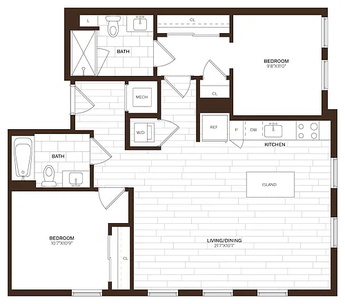 Floor plan 2 Bed/2 Bath ADU-B9