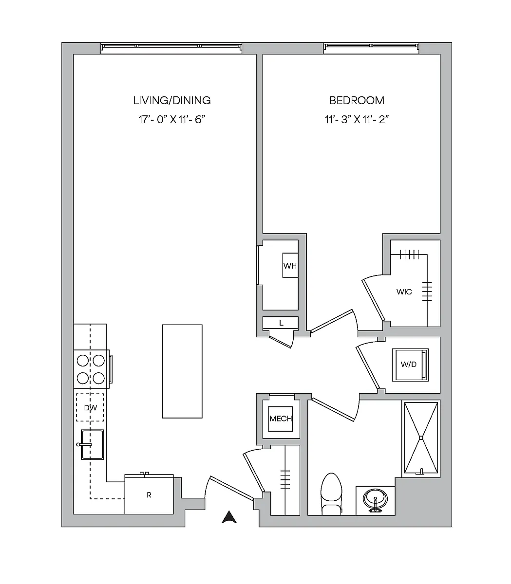Floor plan A17 - 1BR 1BA (744 SF)