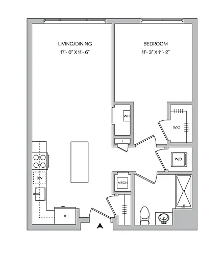Floor plan A17 - 1BR 1BA (744 SF)