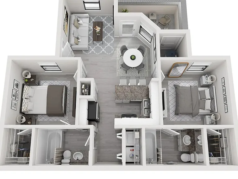 A 3D floor plan rendering of The Haven.