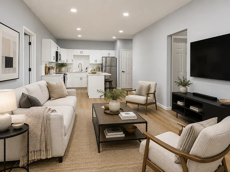 Living Room and Kitchen Area _ Two-Bedroom Apartment 1,090 sq ft