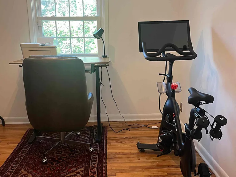 Office/Peloton room for your use with standing desk and closet