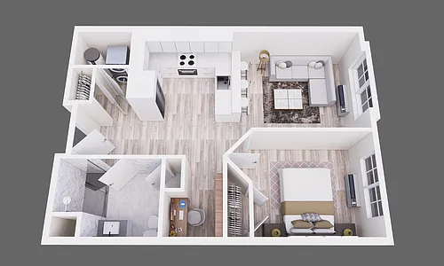 Floor plan The Livingston 1 Bed with Den