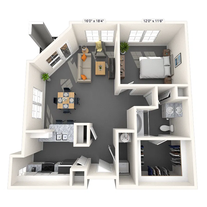 Floor plan Traditional 1x1 660-880 SF