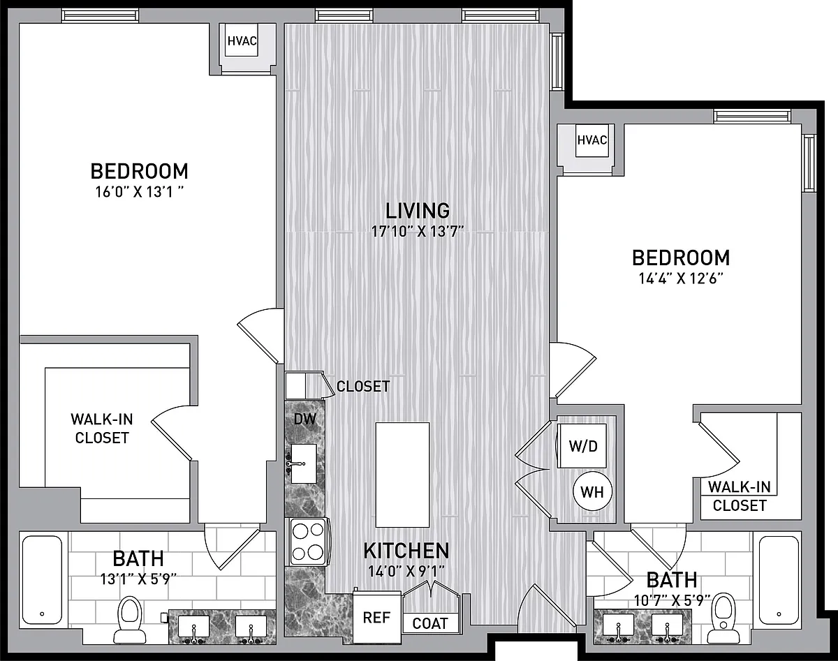 Floor plan 2 Bed 2 Bath-B2