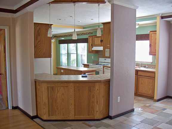 Lots of wood cabinets 