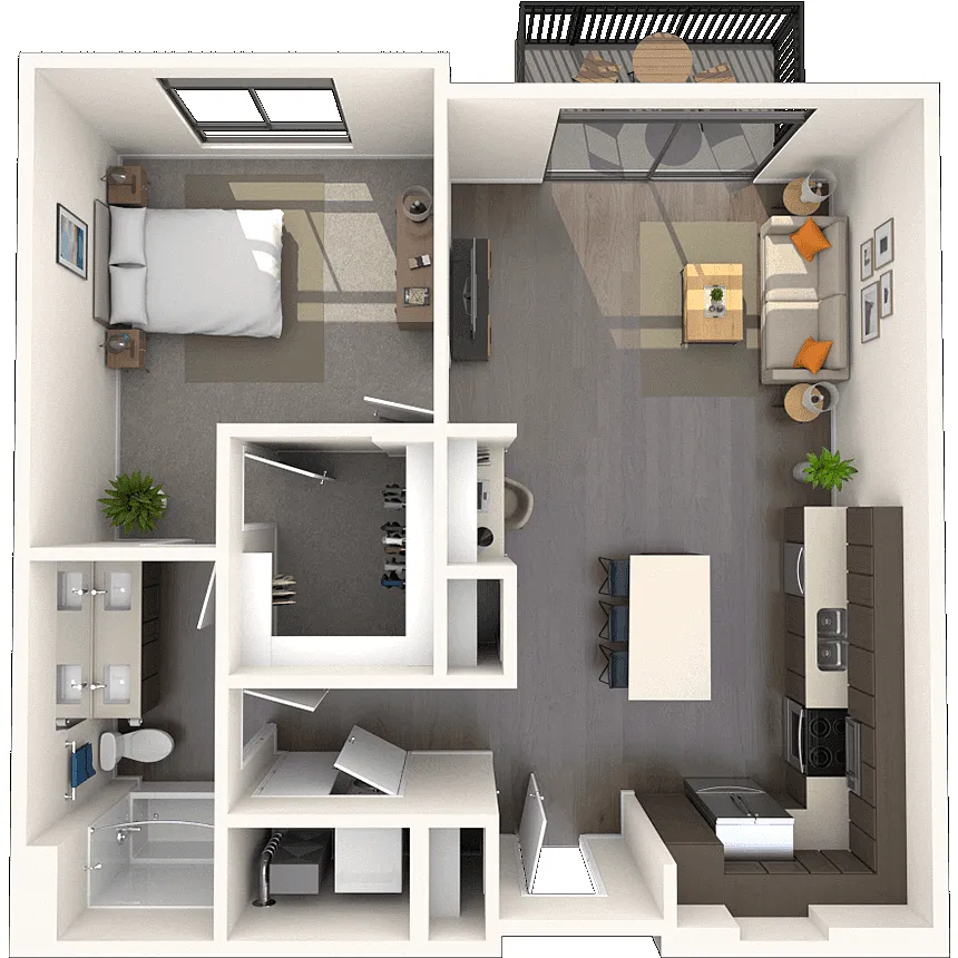 Floor plan Traditional 1x1 855-868 SF
