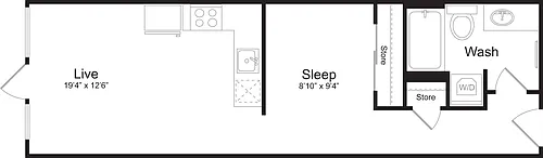 Floor plan Open 1 Bedroom H