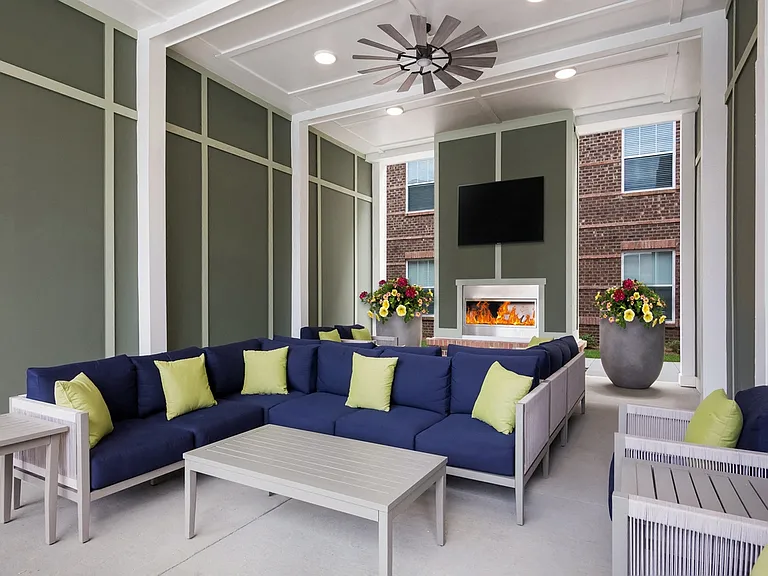 Outdoor Pavilion with Fireplace, TV and Lounge Seating