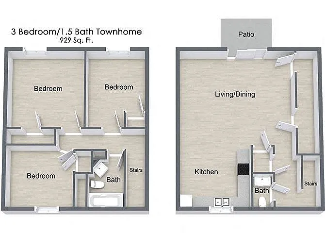 Floor plan Three Bedroom Townhome