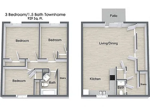 Floor plan Three Bedroom Townhome