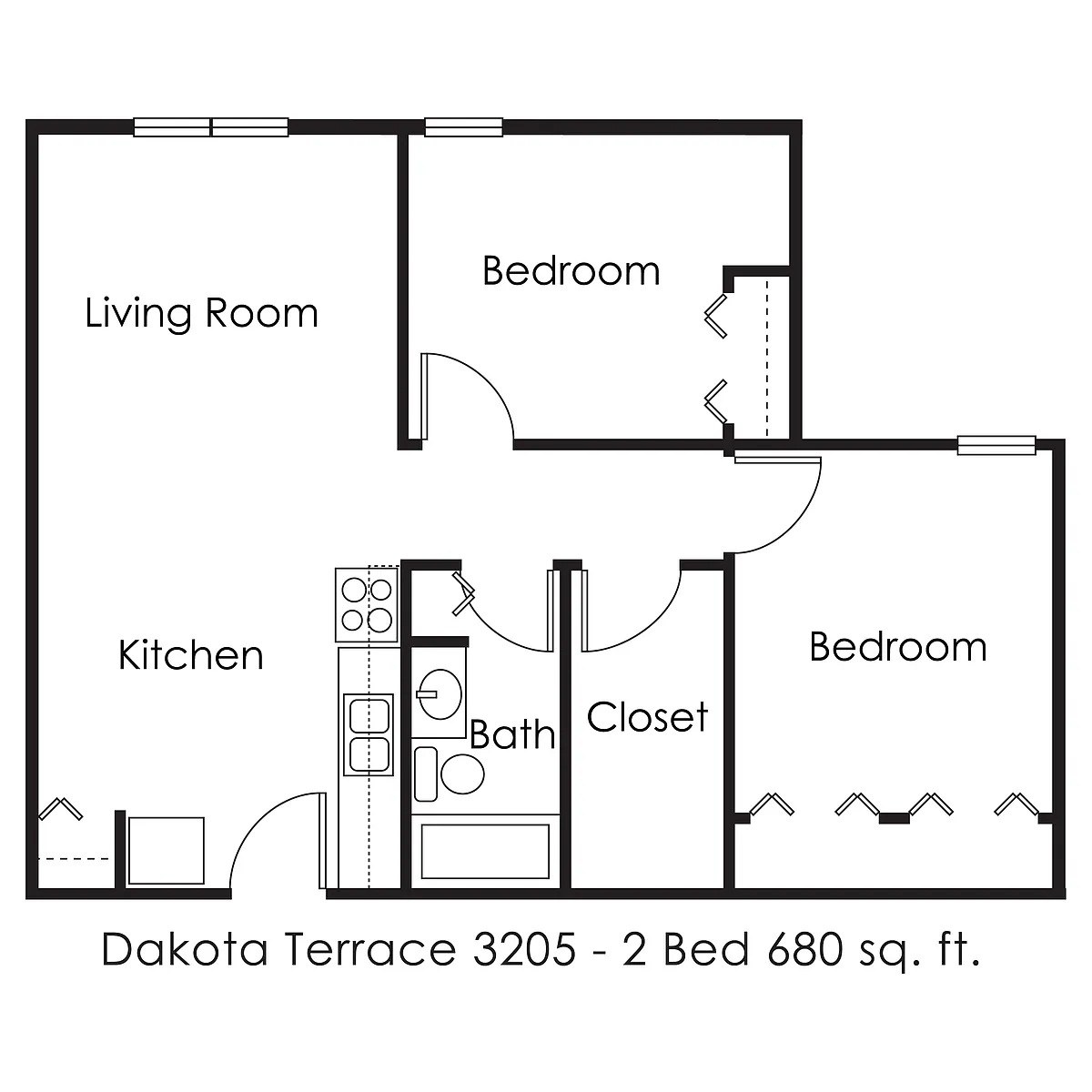 Floor plan 2 Bed 1 Bath | 680 sqft