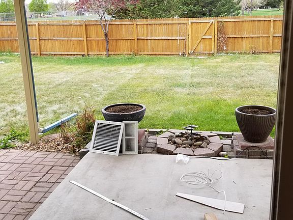 Backyard patio looking at park