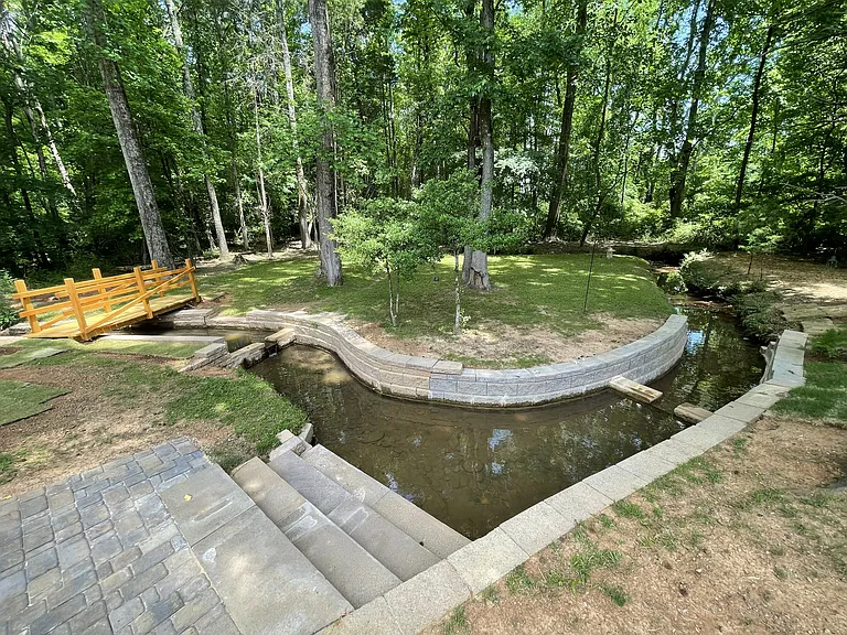 Creek, Patio, and Waterfalls