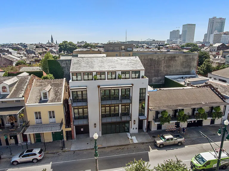 Six18 House features terraces on all three floors, offering sweeping views of the French Quarter.