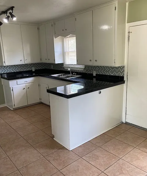 kitchen counter and cabinets