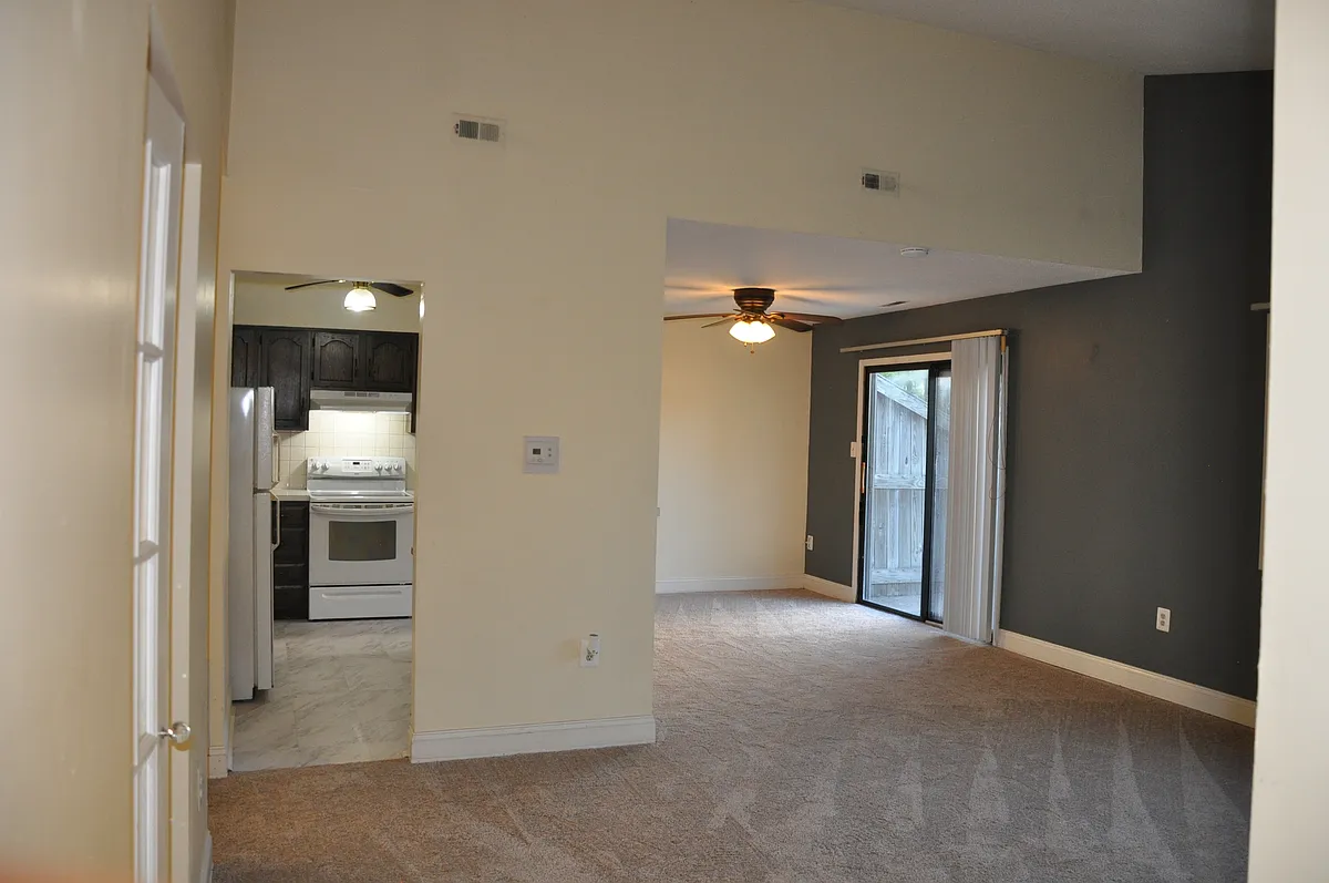 Open floor plan with vaulted ceilings and sliding doors to the back patio - 37 Chiswick Dr