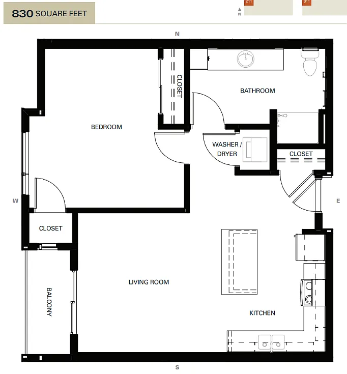 Floor plan 1 bedroom 80