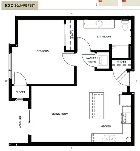 Floor plan 1 bedroom 80