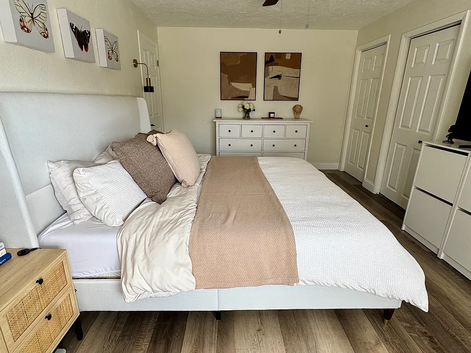 Primary bedroom - King bed featured in picture, 2 closets in bedroom, private bathroom