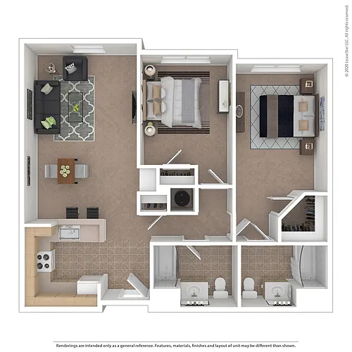 Floor plan 2 Bedroom, 2 Bath - 960sf