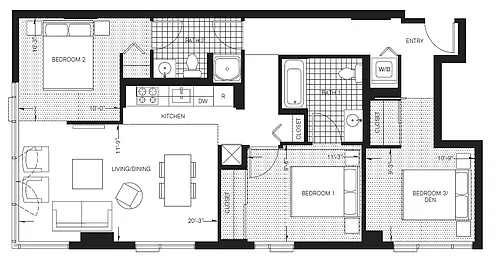 Floor plan Three Bedroom (C1)