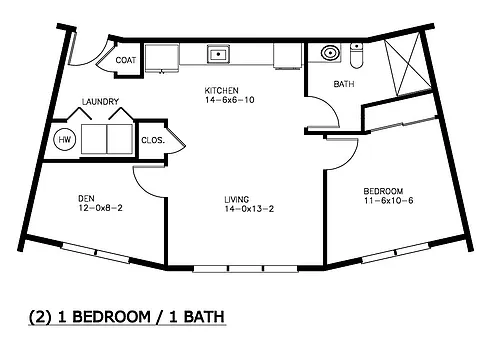 Floor plan 1BR and Den