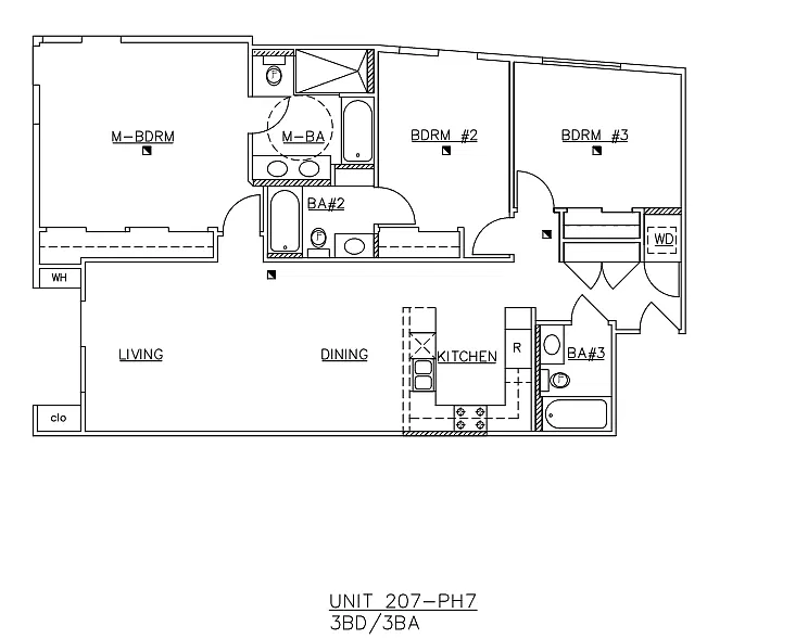 Floor plan Three-Bedroom Three-Bathroom - H