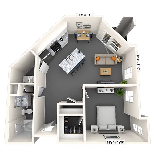 Floor plan Traditional 1x1 742-968 SF