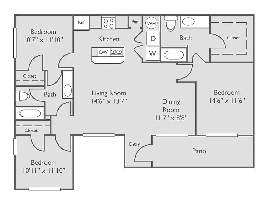 Floor plan C1U | 3 Bed, 2 Bath