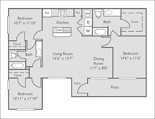 Floor plan C1U | 3 Bed, 2 Bath