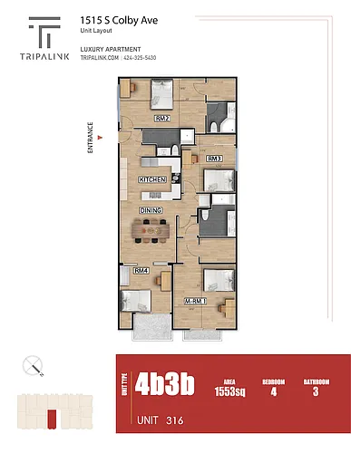 Floor plan 4 Bed 3 Bath - 1553 sqft