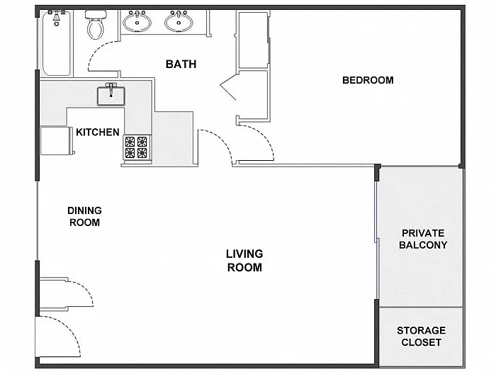 Floor plan 1 Bed / 1 Bath: Type C