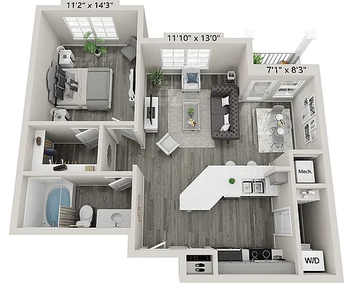 Floor plan One Bedroom A1G