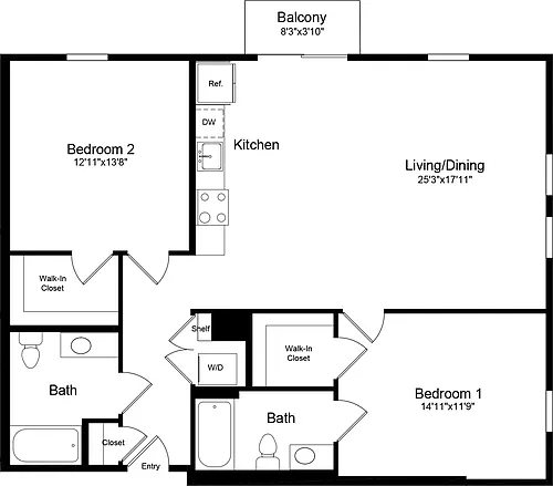 Floor plan 2C with Balcony