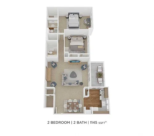 Floor plan Two Bedroom 2 Bath - 1,145 sqft