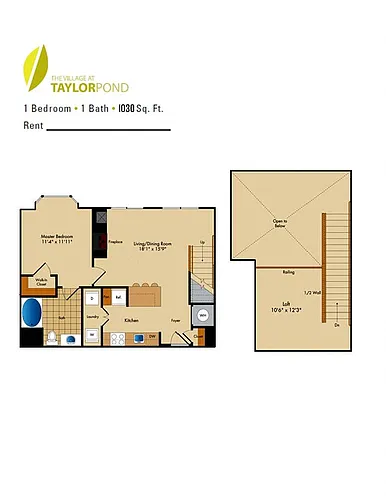 Floor plan 1 Bed 1 Bath w Loft-AL3