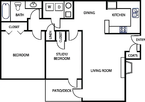 Floor plan 2 Bedroom, 1 Bath