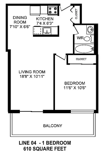 Floor plan 1 Bed 1 Bath F