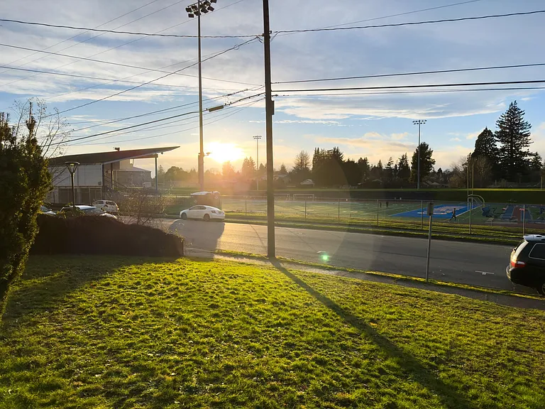 Sunset over football field